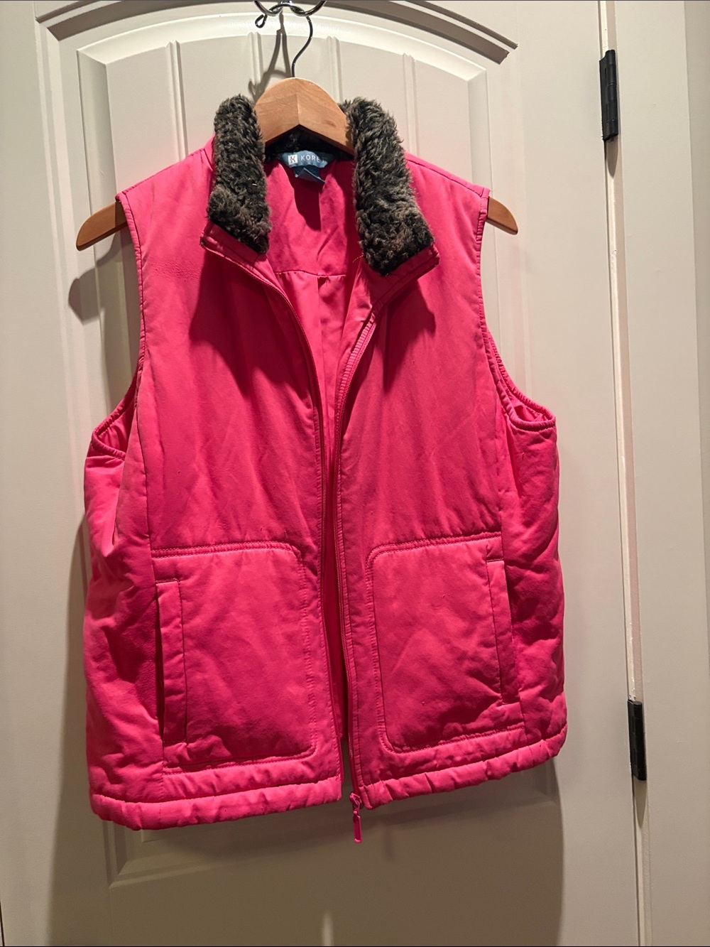 Koret Hot Pink Quilted Vest with Faux Fur Collar